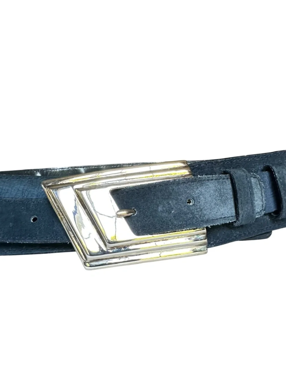 Women GIANNI VERSACE Blue Geometric Leather Belt Made In Italy Size 70/28
